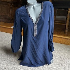 WHITE HOUSE BLACK MARKET MIDNIGHT BLUE TUNIC BLOUSE